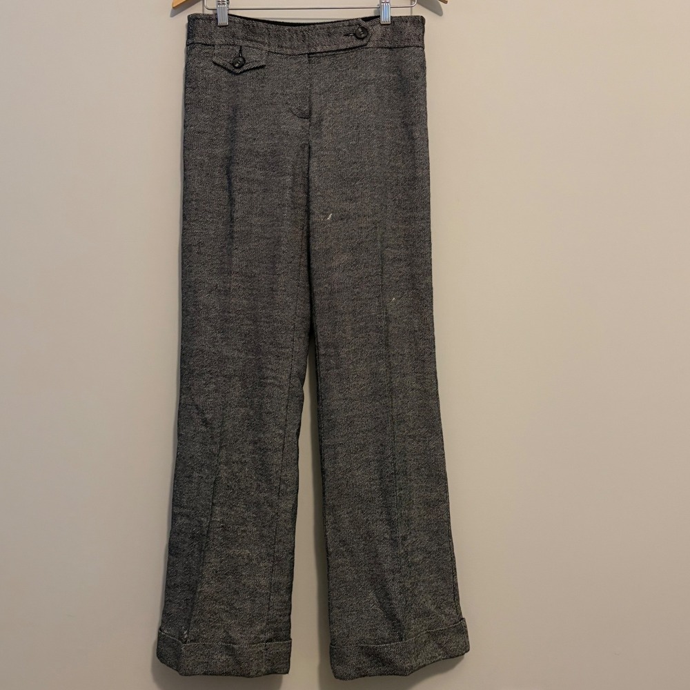 Trina Turk Grey Wool Silk Blend Wide Leg Cuffed Trousers Pants 287119 Size 4